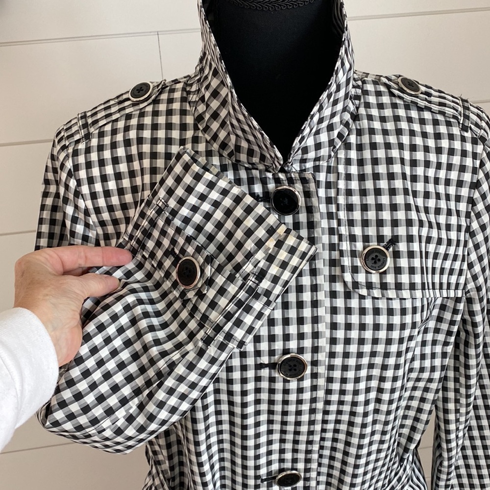 London Fog Rain/Trench Coat in Black and White Houndstooth